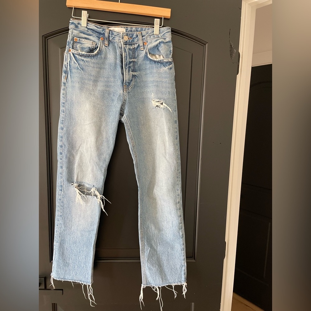 Zara Straight Leg Distressed Denim, size 2